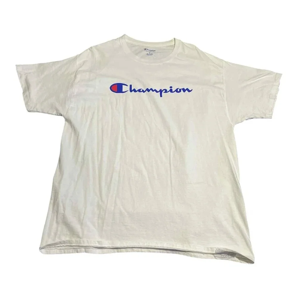 Champion Shirt Mens XL White Spell Out Logo Authentic Athleticwear Classic Tee